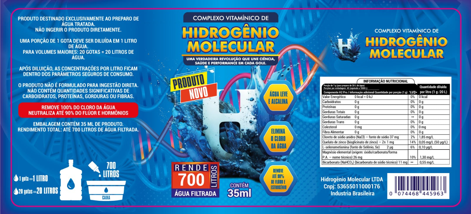 H2 Pró Gotas - elimina 100% Cloro, 90% Fluor e Neutraliza Hormonios